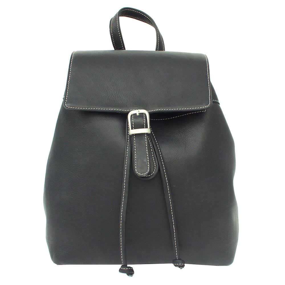 black leather drawstring backpack laptop Piel Leather Top Flap Drawstring Backpack