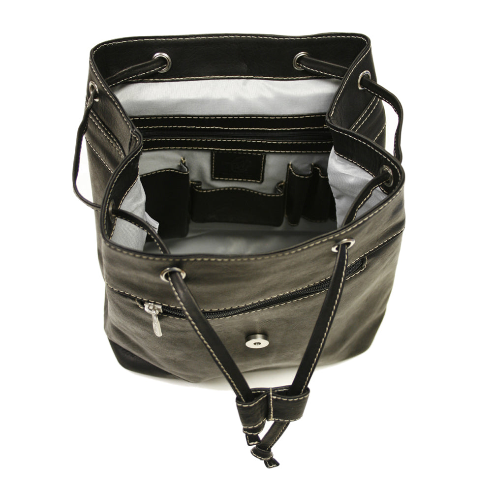 black leather drawstring backpack women& 39 Piel Leather Top Flap Drawstring Backpack