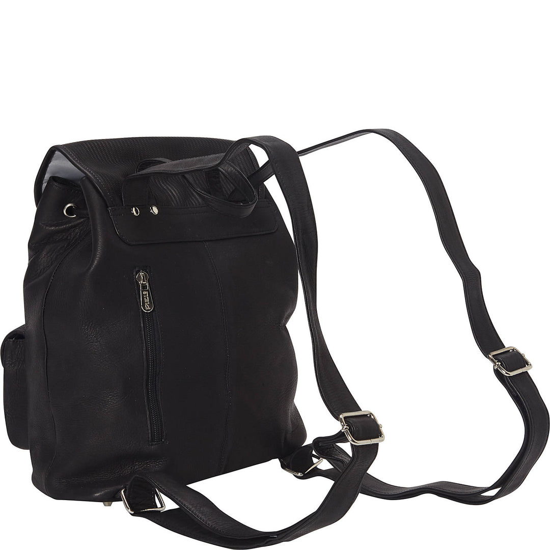 Piel Black leather Drawstring Front Pocket mini backpack TOP FLAP DRAWSTRING BACKPACK – Piel Leather main image 2