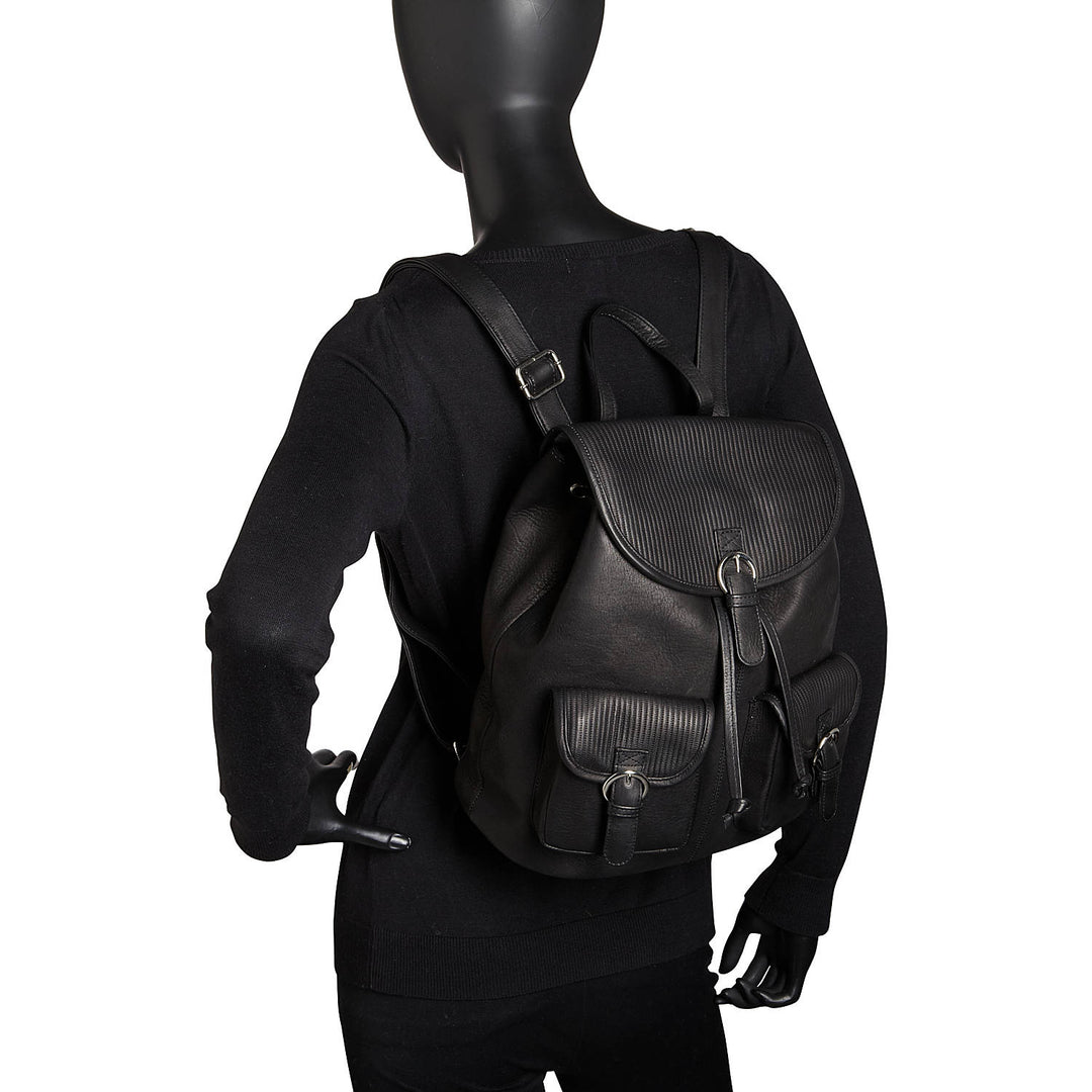 Piel Black leather Drawstring Front Pocket mini backpack TOP FLAP DRAWSTRING BACKPACK – Piel Leather main image 4