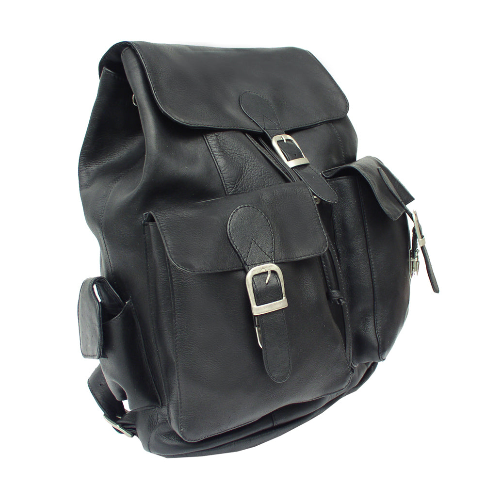 black leather buckle backpack LARGE BUCKLE-FLAP BACKPACK